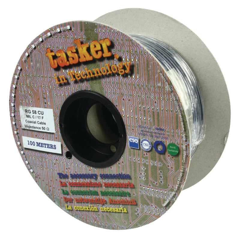 Load image into Gallery viewer, Tasker tasr-rg58cu coaxkabel op haspel rg58 5.0 mm 100 m zwart