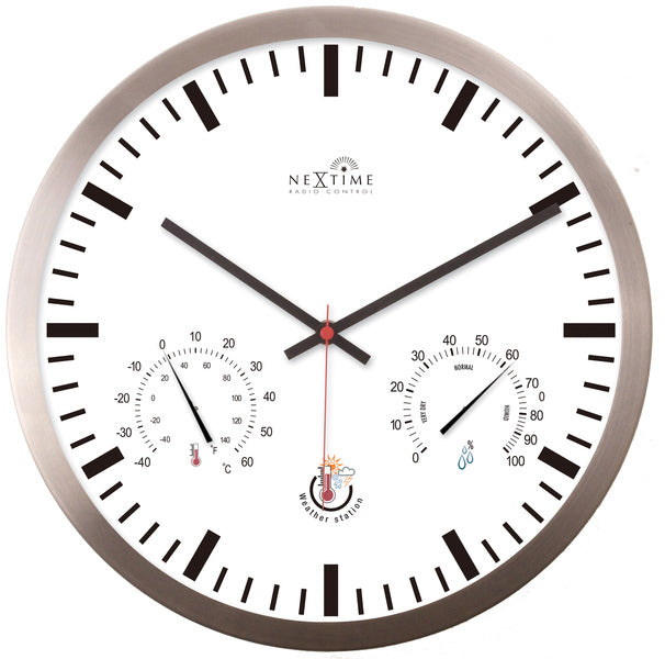 Load image into Gallery viewer, Nextime ne-90513wi wandklok + weerstation 25cm wit rc aluminium