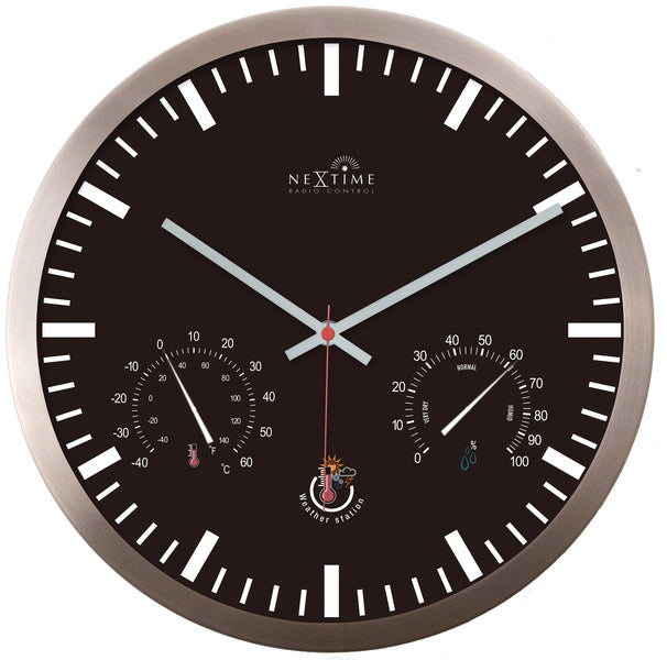 Afbeelding laden in galerijviewer, Nextime ne-90513zw wandklok + weerstation 25cm zwart rc aluminium