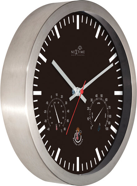 Afbeelding laden in galerijviewer, Nextime ne-90513zw wandklok + weerstation 25cm zwart rc aluminium