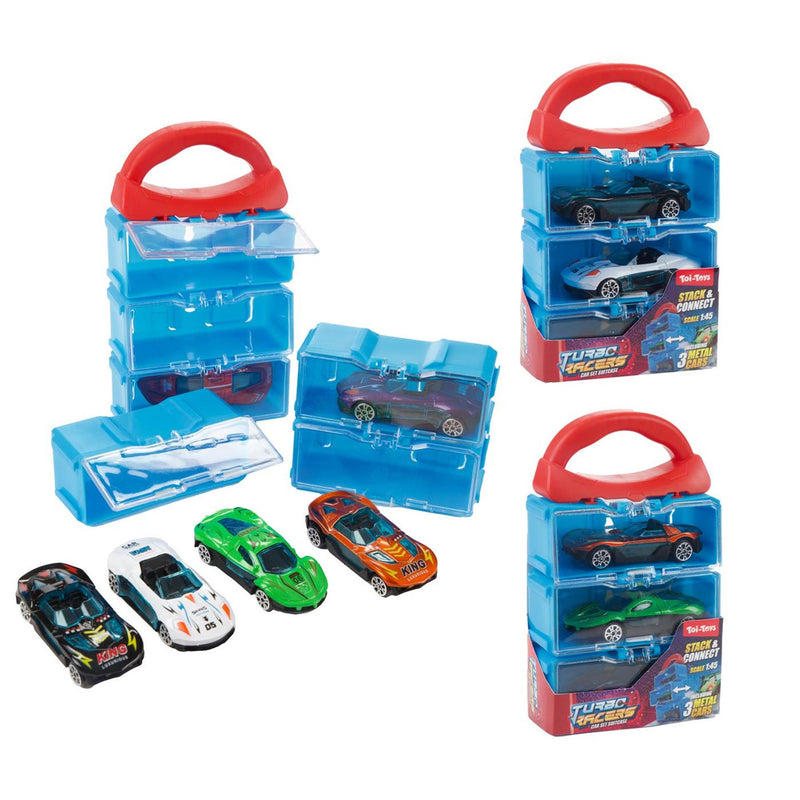 Afbeelding laden in galerijviewer, Toi-toys turbo racers opbergkoffer met 3st metalen auto 2ass