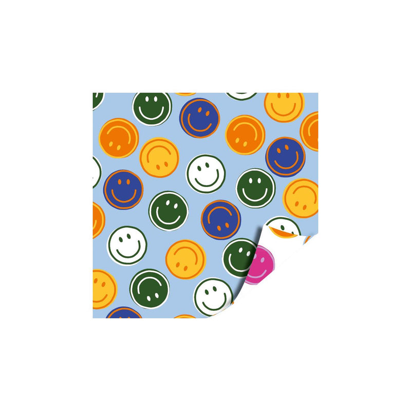 Load image into Gallery viewer, Kassaplan coated cadeaupapier dubbelzijdig 50cm 100m smileys blauw roze