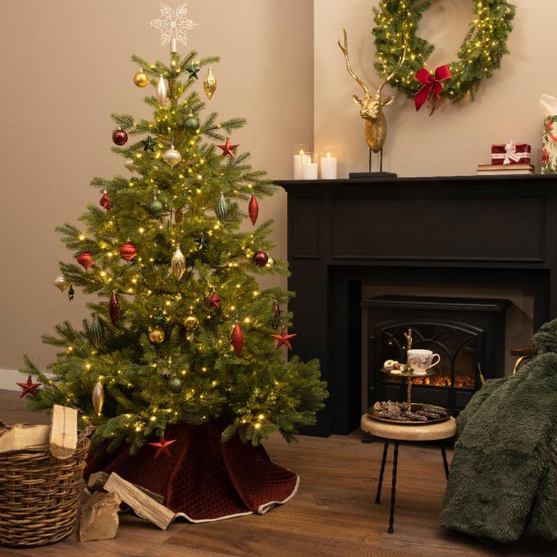 Afbeelding laden in galerijviewer, Decoris onbreekbaar kerstballenset 59 assorti ballen met 1 piek pine green ossenbloed lichtgouden parel