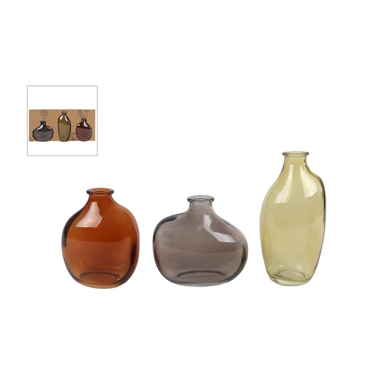Afbeelding laden in galerijviewer, Vaas lou set a 3st bruin groen grijs glass 33x16x6cm