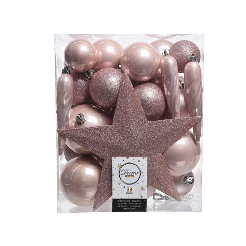 Load image into Gallery viewer, Decoris kerstballenset van kunststof roze box a 33 stuks