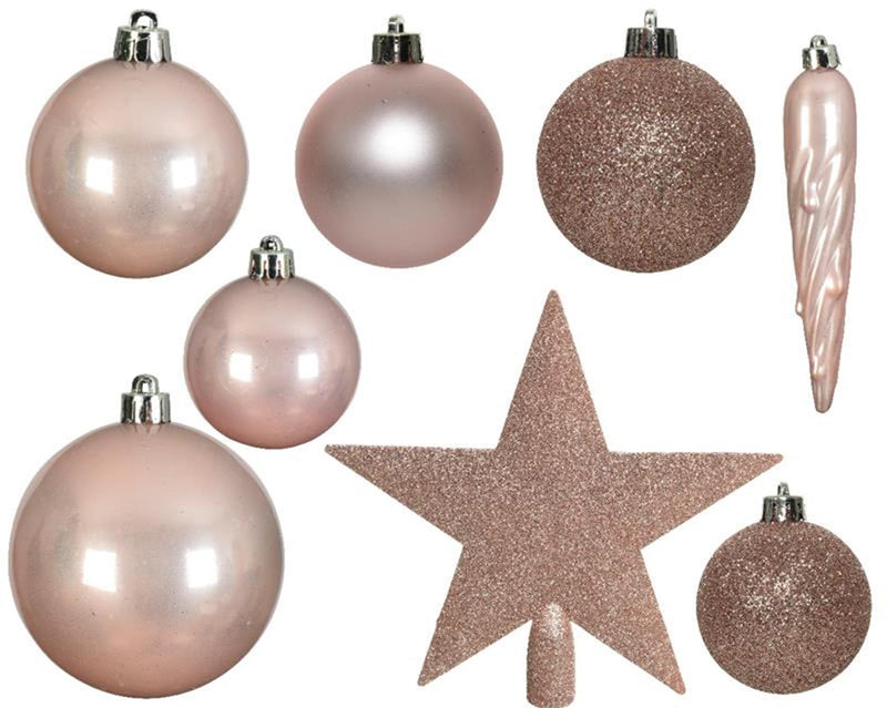 Load image into Gallery viewer, Decoris kerstballenset van kunststof roze box a 33 stuks