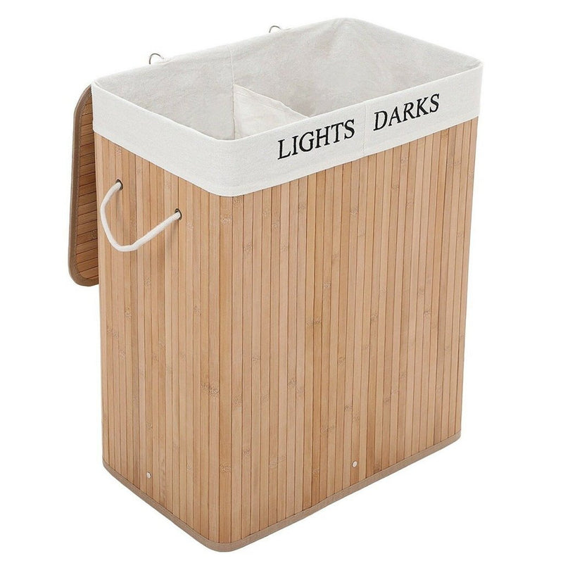 Load image into Gallery viewer, Homestyle pro rechthoekige bamboe wasmand + tekst 52x32x63 cm naturel wit