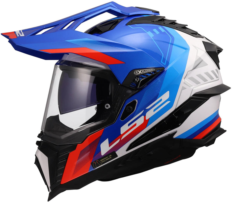 Load image into Gallery viewer, Ls2 endurohelm mx701 explorer hexa helmet mx701 explorer hexa white blue red l