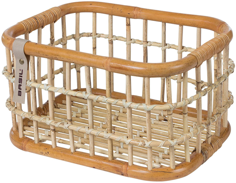 Load image into Gallery viewer, Basil Green Life - rotan fietsmand - large - voorop- natural bruin