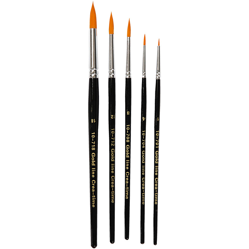 Load image into Gallery viewer, Creativ company gold line penselen, afm 1+4+8+12+18, l: 17-19 cm, b: 1-7 mm, rond, 5 stuk 1 doos