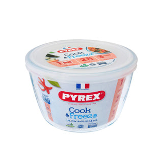 Load image into Gallery viewer, Pyrex cook and freeze ronde glazen vershoudschaal met deksel 1.1l