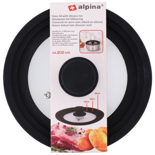 Load image into Gallery viewer, Alpina universele glazen deksel met siliconen rand - pannendeksel voor pannen 16 18 20 cm - anti spatdeksel - vaatwasserbestendig - glas