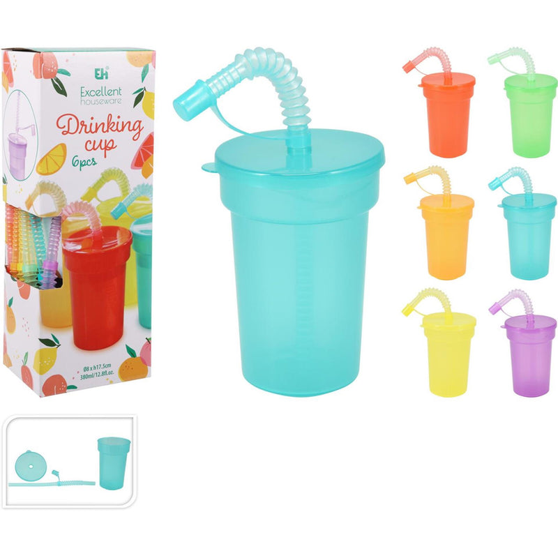 Load image into Gallery viewer, Excellent houseware gekleurde drinkbekers met rietje, 6st.