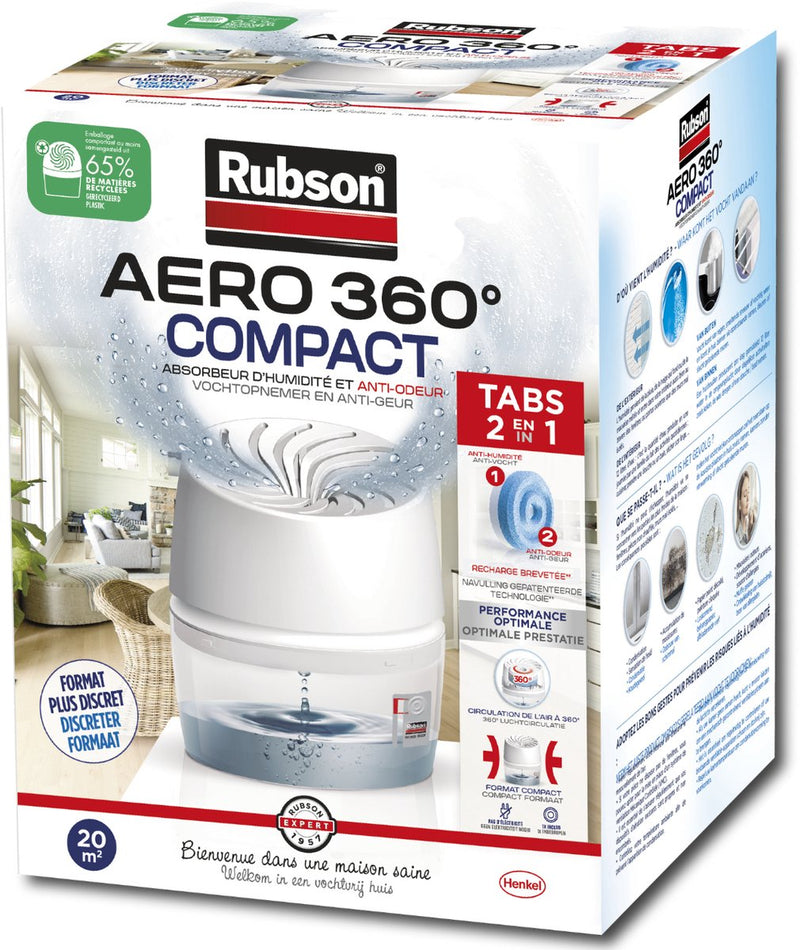 Afbeelding laden in galerijviewer, Rubson vochtopnemer aero360 compact 450g box | vochtvangende luchtontvochtiger toestel | ontvochter | vochtopnemer binnenhuis.