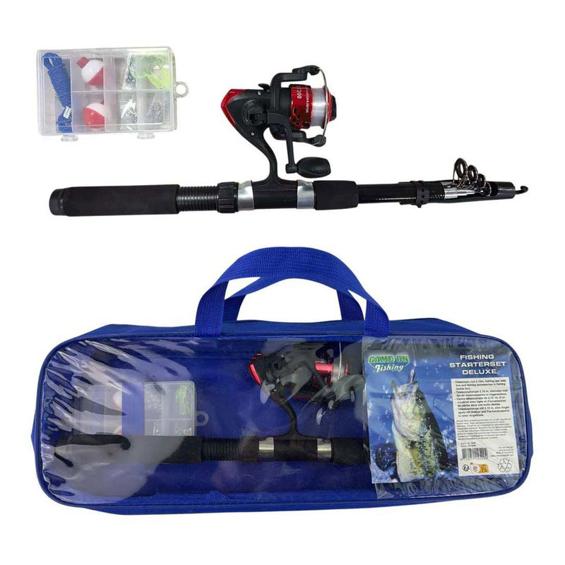 Load image into Gallery viewer, Game on fishing starterset deluxe in bewaartas