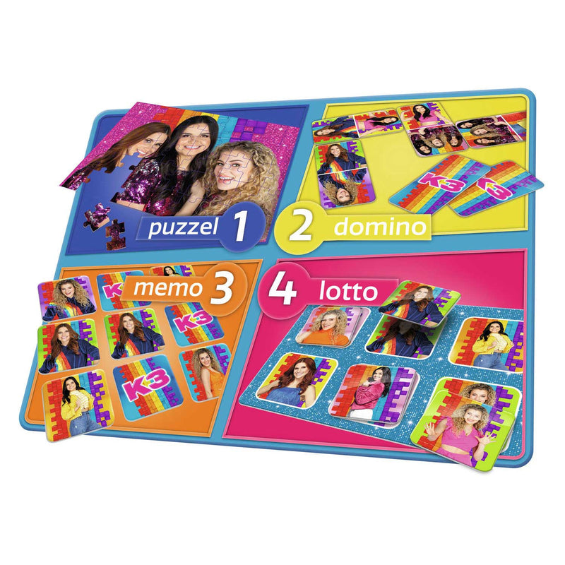 Load image into Gallery viewer, K3 spel - 4 in 1 spel - memo, domino, puzzel en lotto
