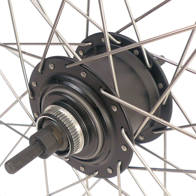 Load image into Gallery viewer, Shimano achterwiel 28 inch nexus 8 naaf (zwart) - zac19 velg (zwart) met rvs spaken - voor schijfrem