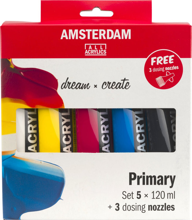 Afbeelding laden in galerijviewer, Amsterdam standard series acrylverf primaire set | 5 x 120 ml + 3 doseertuiten
