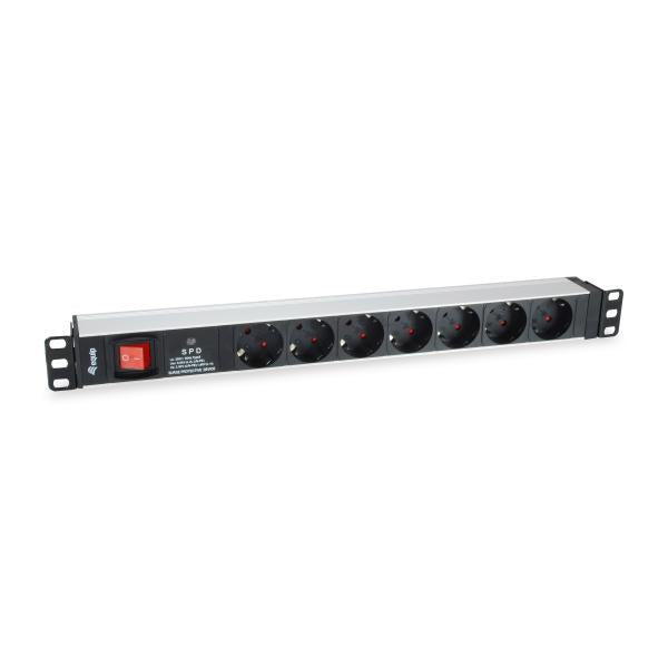 Load image into Gallery viewer, Equip 333309 7-outlet german power distribution unit w surge protection+switch, type f, 1.5 mm²