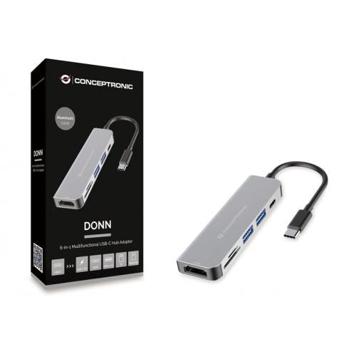 Load image into Gallery viewer, Conceptronic donn02g 6-in-1 multifunctional usb hub adapte, usb 3.2 gen 1 type-c, hdmi, 5 gbps, alu