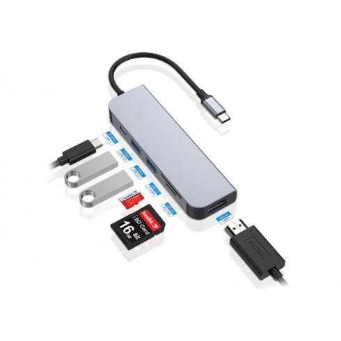 Load image into Gallery viewer, Conceptronic donn02g 6-in-1 multifunctional usb hub adapte, usb 3.2 gen 1 type-c, hdmi, 5 gbps, alu
