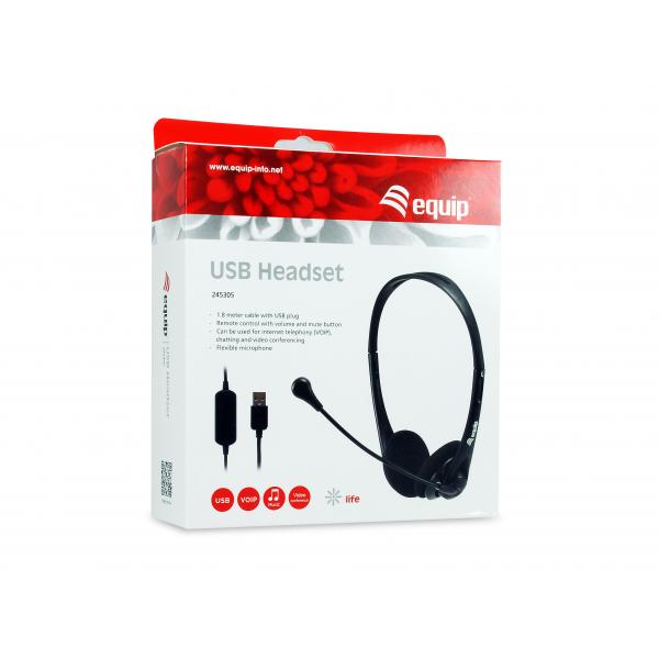 Load image into Gallery viewer, Equip 245305 usb headset, headset, head-band, office call center, black, binaural, in-line control u
