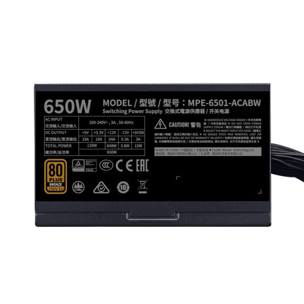 Load image into Gallery viewer, Cooler master mpe-6501-acabw-beu mwe 650 bronze v2, atx, 650 w, dc-to-dc + llc, 88%, 120mm, black