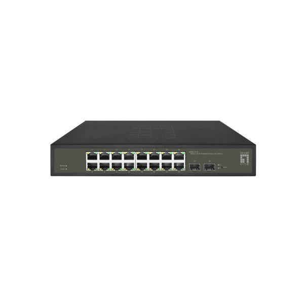 Load image into Gallery viewer, Levelone ges-2118 hilbert 18-port smart lite managed l2 switch, 16x rj45 gigabit, 2x sfp, 1000 mbps