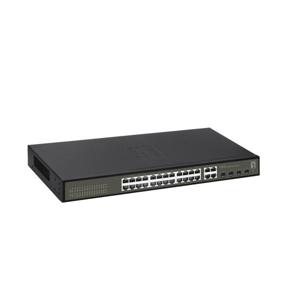 Load image into Gallery viewer, Levelone levelone ges-2128 hilbert 28-port gigabit lite switch, 24 x gigabit rj45, 4 x gigabit sfp rj45