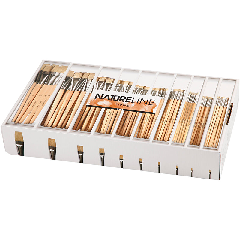 Load image into Gallery viewer, Creativ company nature line kwasten, afm 00+0+1+2+4+8+12+14+20+22, l: 17,5-20,5 cm, b: 3-22 mm, plat, 10x12 stuk 1 doos
