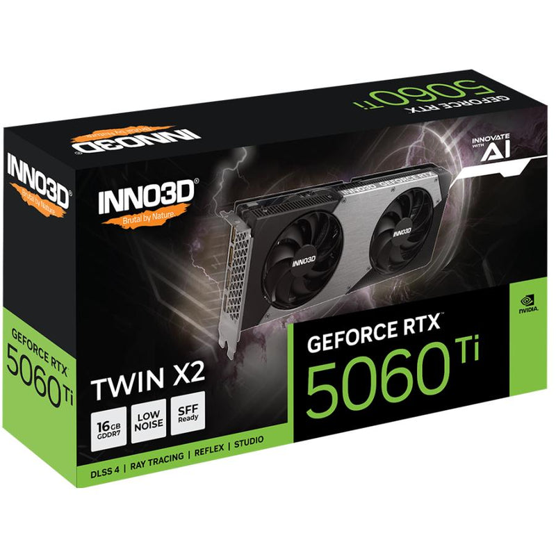 Load image into Gallery viewer, Inno3d n506t2-16d7-191073n geforce rtx 5060 ti twin x2 16gb, 16 gb, gddr7, 128-bit, 448 gb s, pcie5