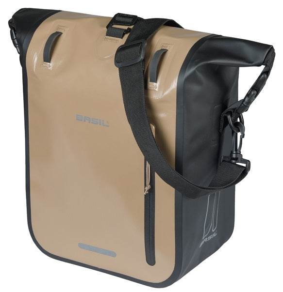 Load image into Gallery viewer, Basil enkele fietstas rivo m tarpaulin mik 12-15l 14 x 25 x 38 cm - zand zwart