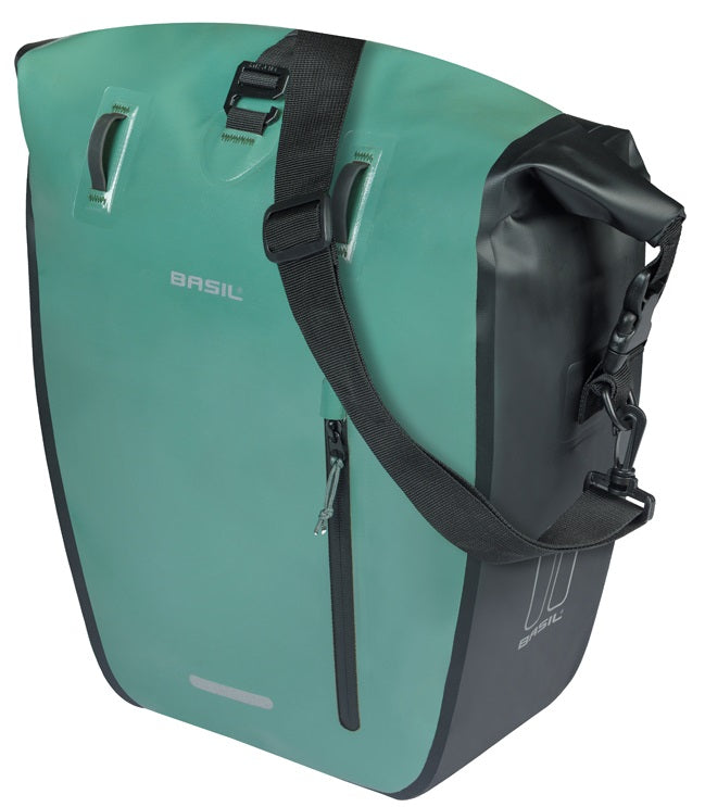 Load image into Gallery viewer, Basil enkele fietstas rivo l tarppaulin mik 25-31l 14 x 28 x 43 cm - groen zwart