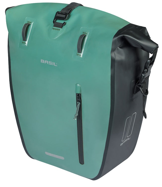 Load image into Gallery viewer, Basil enkele fietstas rivo l tarppaulin mik 25-31l 14 x 28 x 43 cm - groen zwart