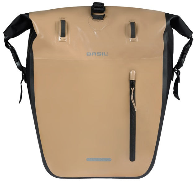 Load image into Gallery viewer, Basil enkele fietstas rivo l tarpaulin mik 25-31l 14 x 28 x 43 cm - zand zwart