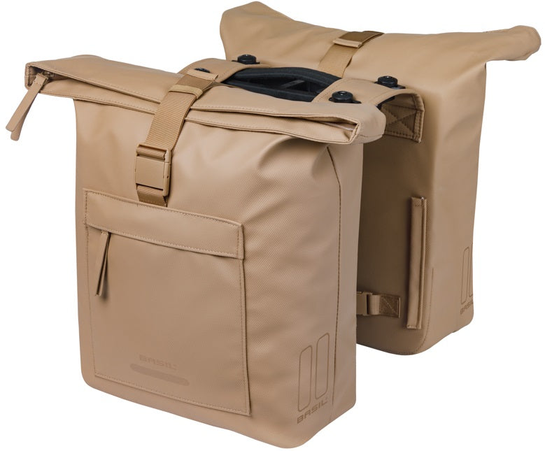 Load image into Gallery viewer, Basil dubbele fietstas brooklyn mik 41l 14 x 30 x 37 cm - zand