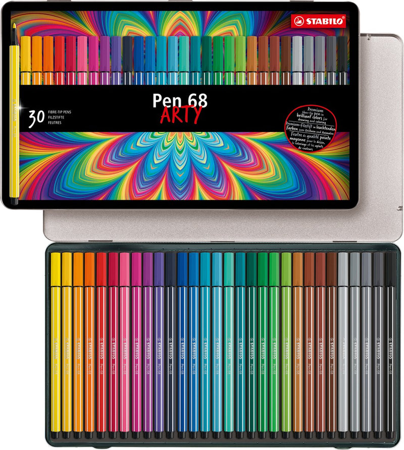 Load image into Gallery viewer, Stabilo pen 68 - viltstift - metalen doos met 30 stuks