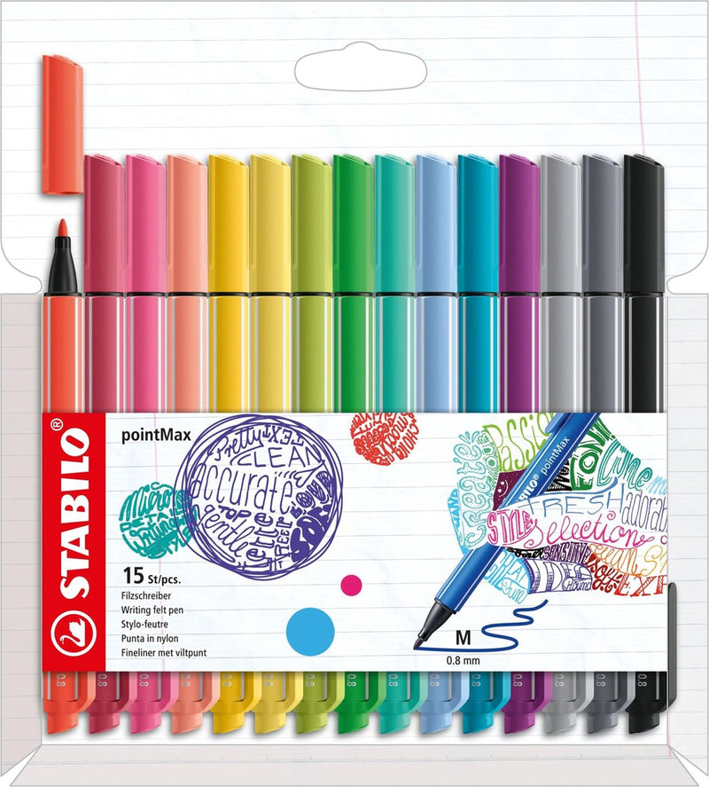 Load image into Gallery viewer, Stabilo pointmax - hardtip fineliner 0,8 mm - nylon punt - etui met 15 kleuren