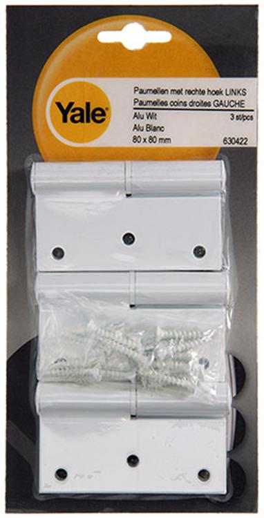 Load image into Gallery viewer, Yale 1019159 - 3 paumellen alu wit rechte hoek links 80x80mm | 5 stuks