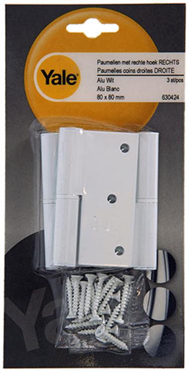 Load image into Gallery viewer, Yale 1019160 - 3 paumellen alu wit rechte hoek rechts 80x80mm | 5 stuks