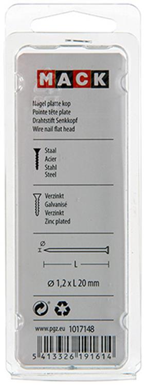 Load image into Gallery viewer, Mack 1017148 - nagel platte kop staal verzinkt 100 gr 1,2 x 20 mm | 5 stuks