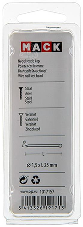 Load image into Gallery viewer, Mack 1017157 - nagel ronde kop staal verzinkt100 gr 1,5 x 25 mm | 5 stuks