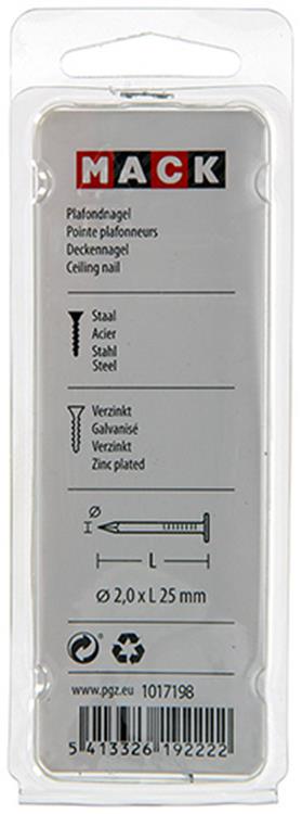 Load image into Gallery viewer, Mack 1017198 - plafondnagel staal verzinkt 90 gr 2,0 x 25 mm | 5 stuks