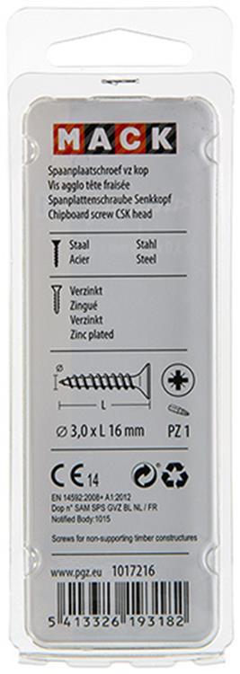 Afbeelding laden in galerijviewer, Mack 1017216 - spaanplaatschroef vz kop geelverz.50 st 3,0 x 16 mm | 10 stuks