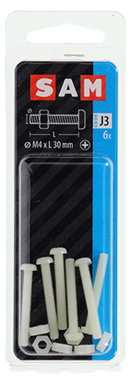 Load image into Gallery viewer, Mack 1017641 - metaalschroef cyl. kop + moer nylon 6 st m4 x 30 mm | 10 stuks