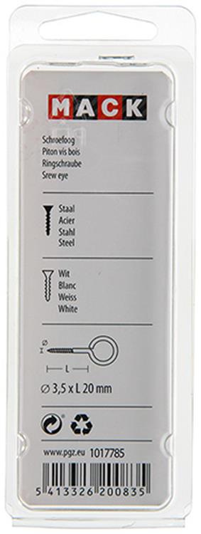Load image into Gallery viewer, Mack 1017785 - schroefoog staal wit 5 st 3,5 x 20 mm | 10 stuks