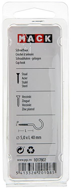 Load image into Gallery viewer, Mack 1017802 - schroefhaak staal verzinkt 4st 5,0 x 40 mm | 5 stuks