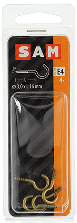 Load image into Gallery viewer, Mack 1019697 - schroefhaak messing 4 st 3,0 x 16mm | 10 stuks