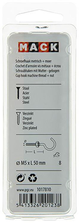 Load image into Gallery viewer, Mack 1017810 - schroefhaak metrisch + moer verzinkt 4st m5 x 50 mm | 10 stuks