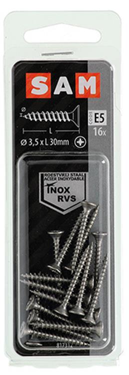 Load image into Gallery viewer, Mack 1019735 - spaanplaatschroef vz kop rvs 16 st 3,5 x 30 mm | 10 stuks
